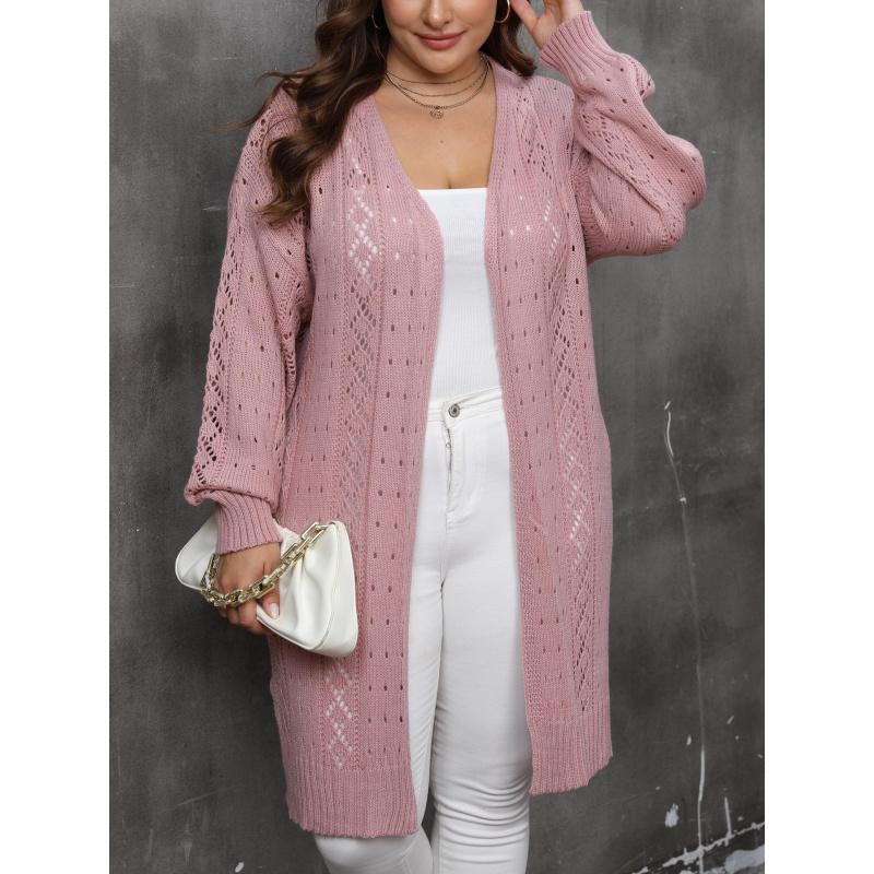 

Женский кардиган большого размера с вырезами, осенний, новый, вязаный, свитер-пальто для кондиционирования воздуха 3XL розовый