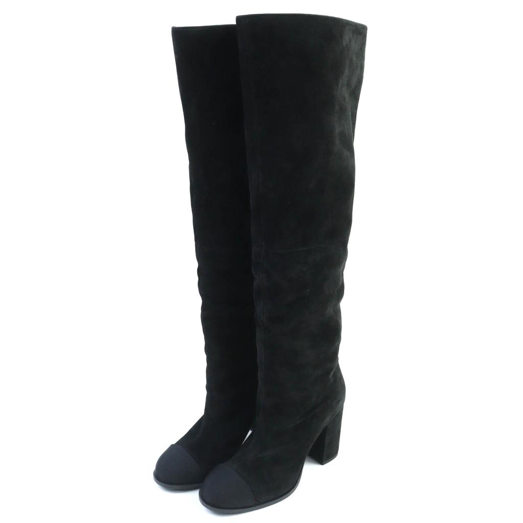 Great CHANEL Knee high boots COCO Mark suede leather long boots with 37.5 G39579 Used