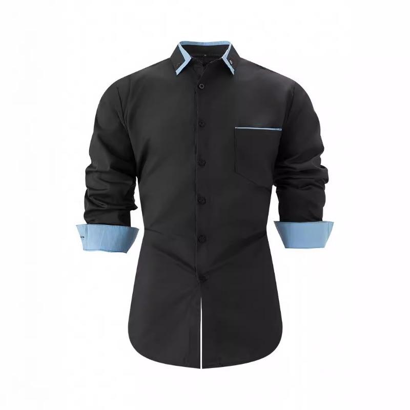 

Spring Autumn Men s Business and Leisure Color Blocked Loose Long Sleeved Shirt XXXL чорний