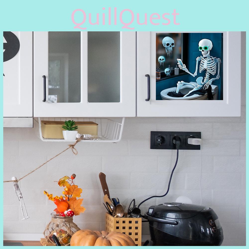 Halloween Creative Toilet Skeleton Play Phone Pattern Home Wall Decor Sticker