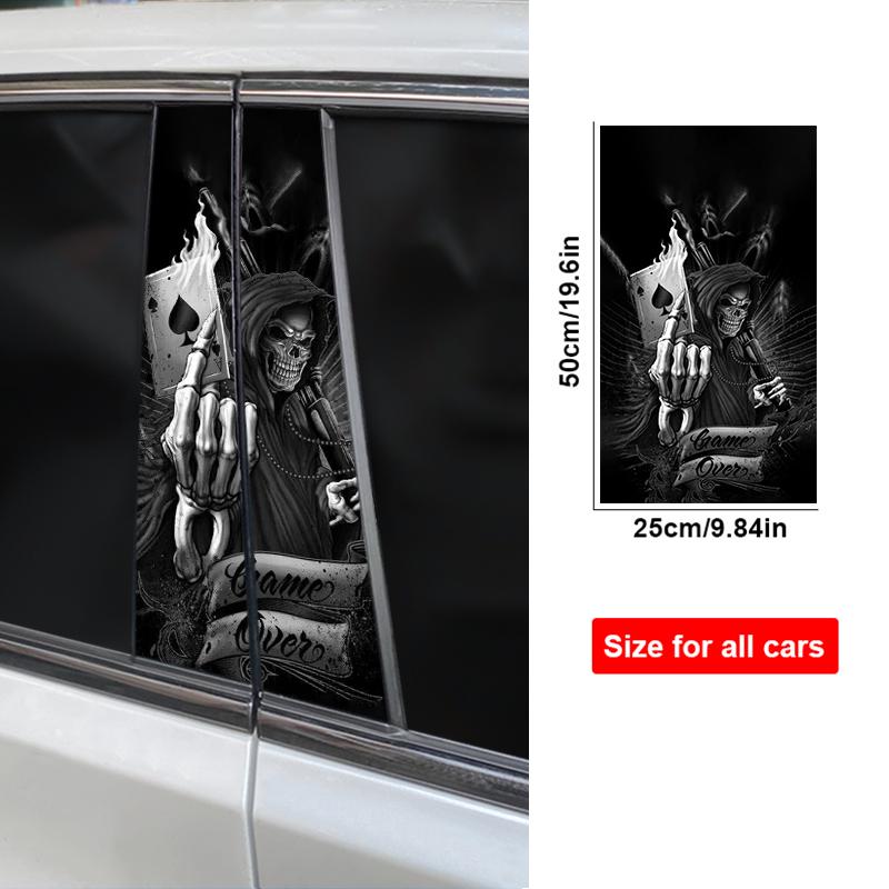 2pcs Horror Skull Car Sticker Car B-Pillar Vinyl Decals DIY Car Doors Pillar Decals Waterproof Sunscreen Vinyl Sticker