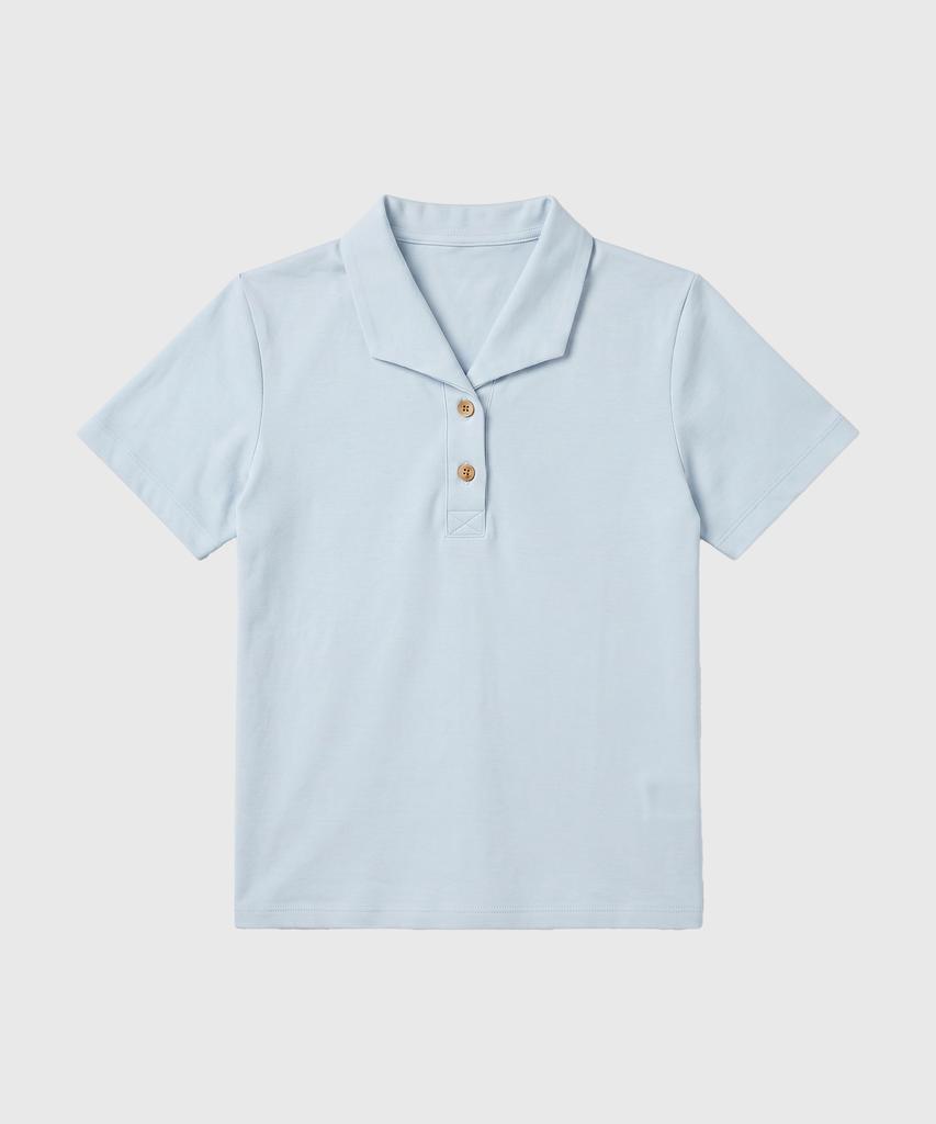Keulleiseu Daily Two-Button Collared Short Sleeve T-Shirt_White