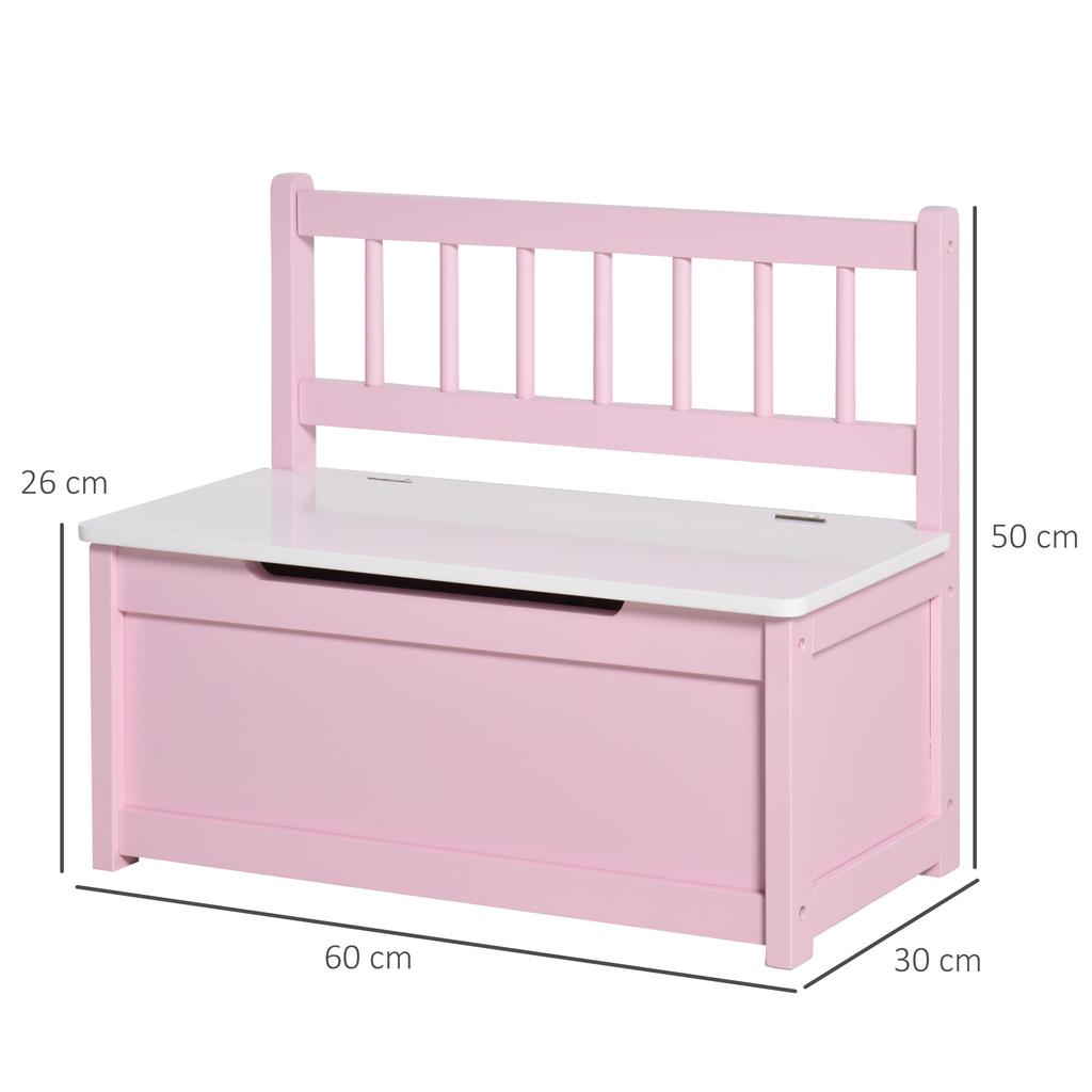 Children's toy chest/storage bench with hinged lid and safety hinges, 60 x 30 x 50 cm, pink