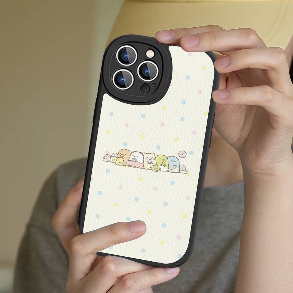 Cartoon S-sumikko Gurashi Phone Case For IPhone 16 15 14 11 12 13 Pro Max Plus Back Leather Shell
