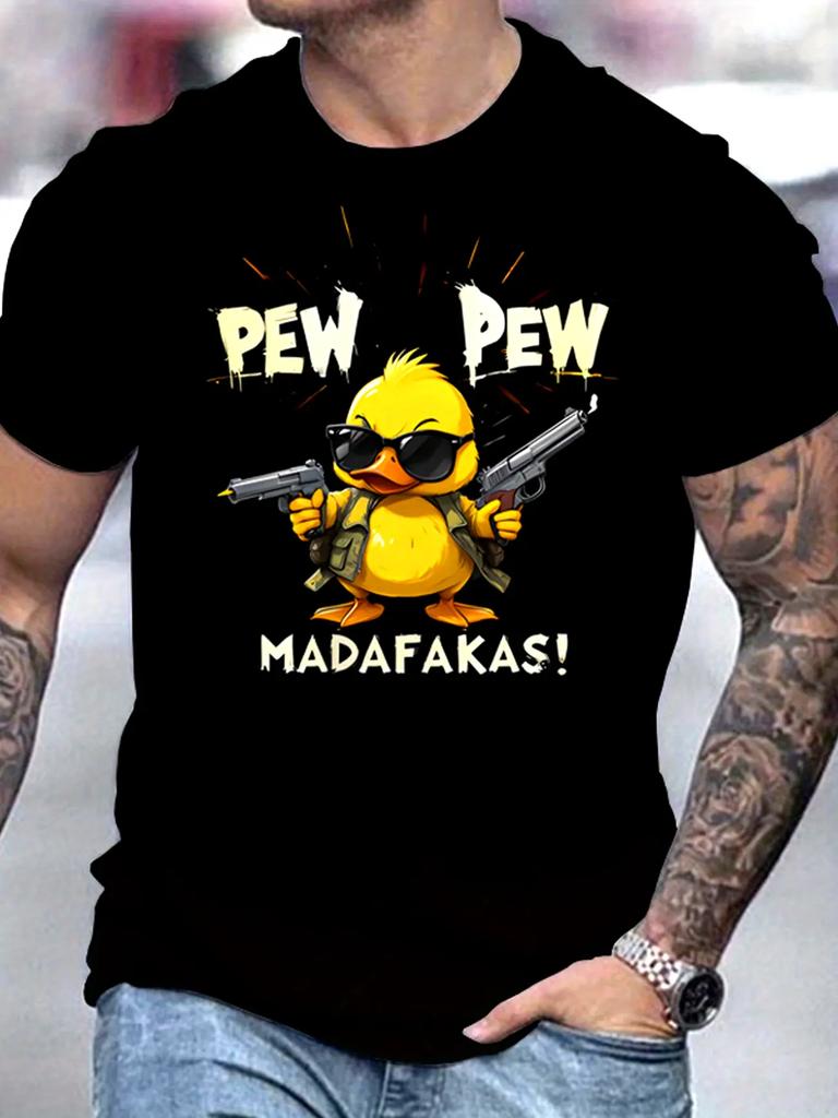 Pew Pew Madafakas T-shirt Men's Short Sleeved Gun Chicken Pattern T-shirt Summer Top T-shirt Sailor Collar Streetwear