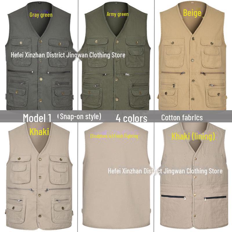 Men's Plus Size Pure Cotton Multi-Pocket Fishing Photography Vest