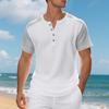 Men's Oversized Waffle Knit Color Block Short Sleeve Henley T-Shirt.