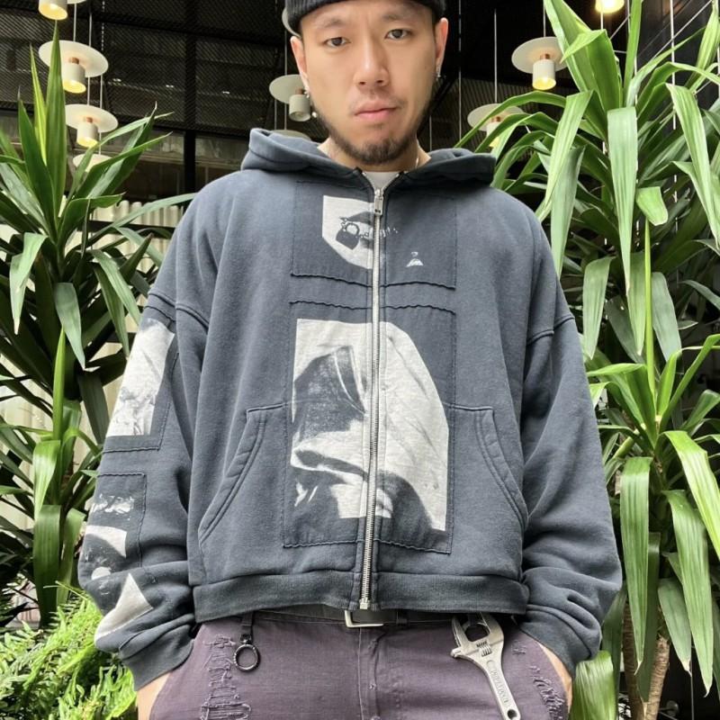 Unisex Oversized Hooded Sweatshirt With Distressed Graphic Print Cotton Blend Fall Casual Wear