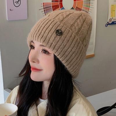Bonnet tricoté épais en polaire pour femme, protection des oreilles chaude et froide, en laine, à la mode automne et hiver