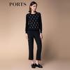 PORTS Women's 100% Wool Geometric Knit Round Neck Pullover