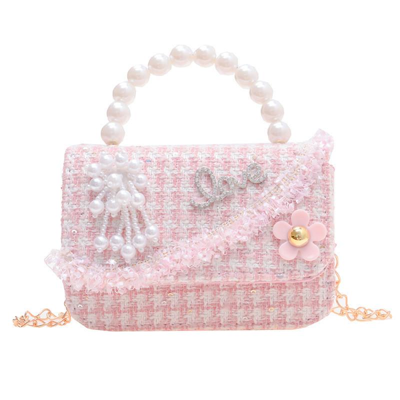 Simulated Pearl Chain Handbag Children Shoulder Bag Outdoor Trendy Crossbody Bag