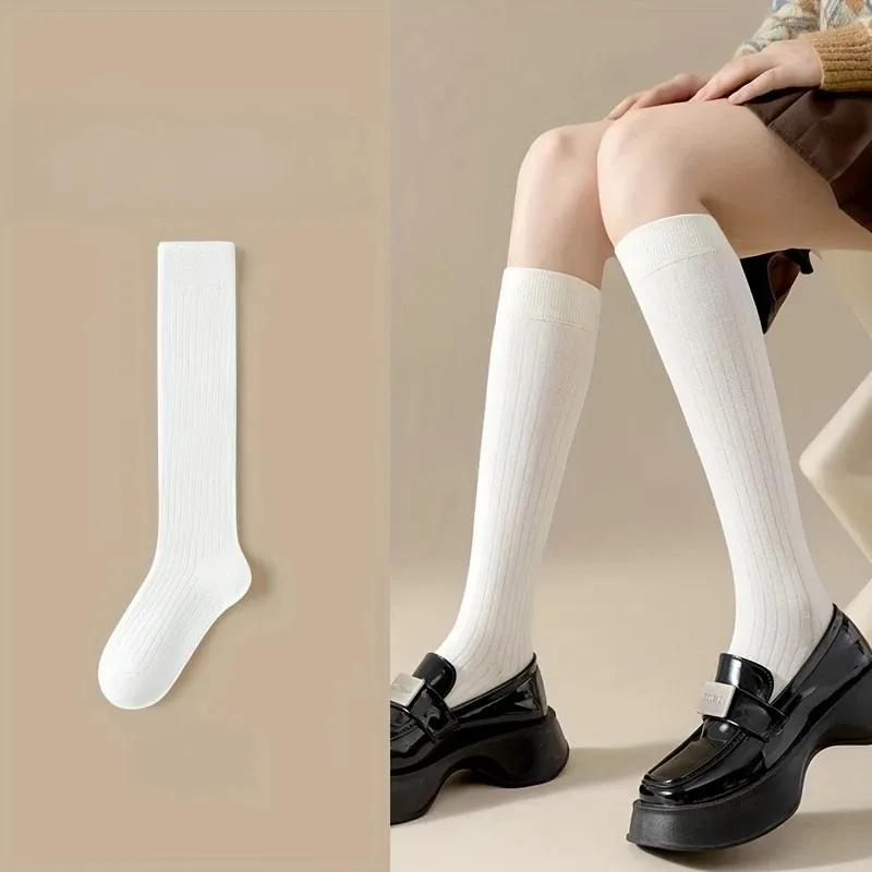 Women Knee Socks White Cotton Stockings Lolita Y2k Long Socks Slim Funny Socks For Girls