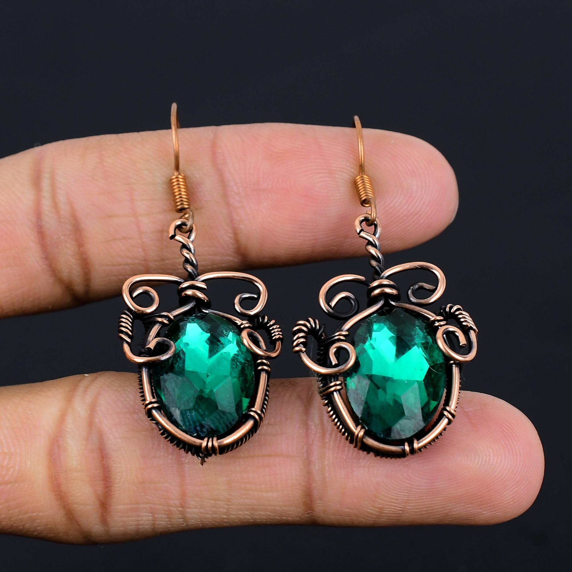 

Ювелирные изделия из драгоценных камней Зеленого Турмалина, Серьги, обернутые медной проволокой 999 пробы, Удивительные серьги с Турмалином, Дизайнерские украшения ручной работы для женщин 2.55 Inches