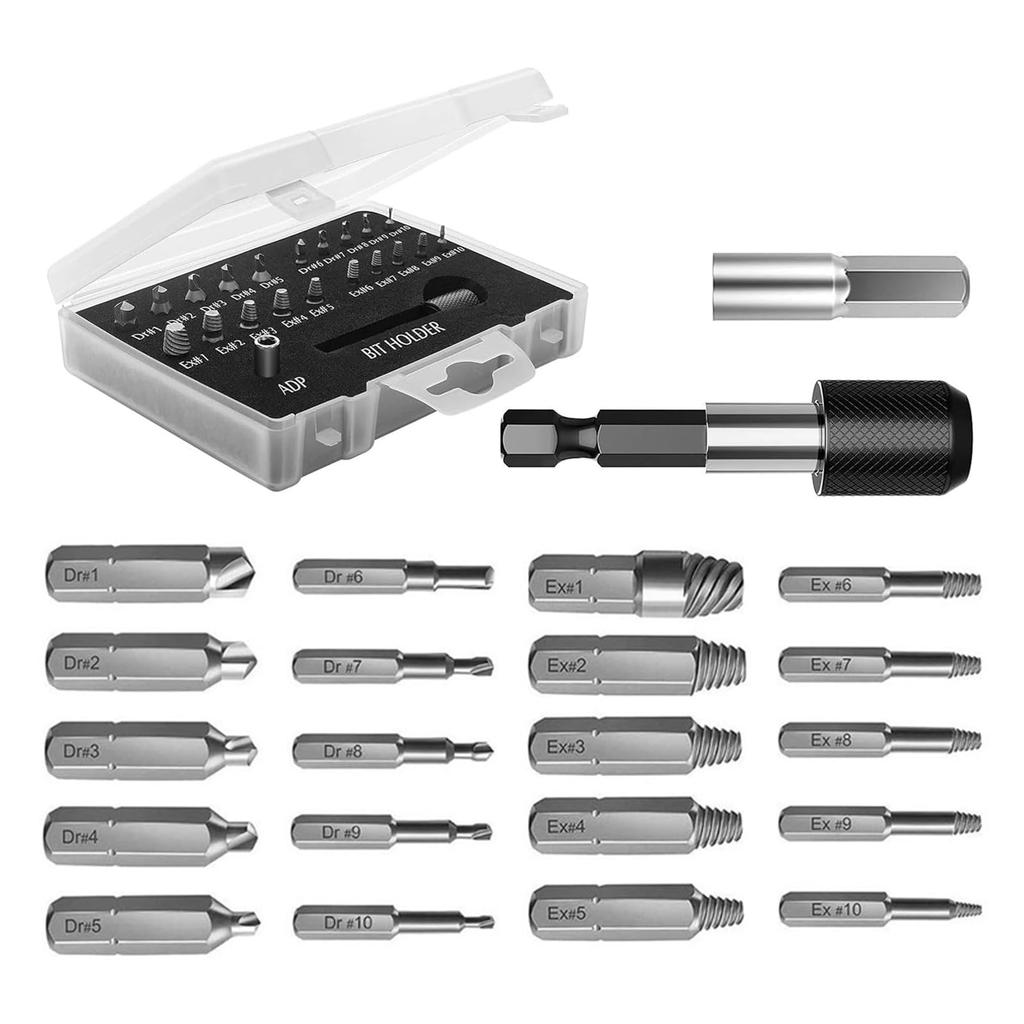 Anfiodas 22-Piece Hex Bolt Extractor Set for Stripped Screws, Broken Bolts, and Thread Repair Kit, Multi-Size, with Storage Case [Parallel Import]