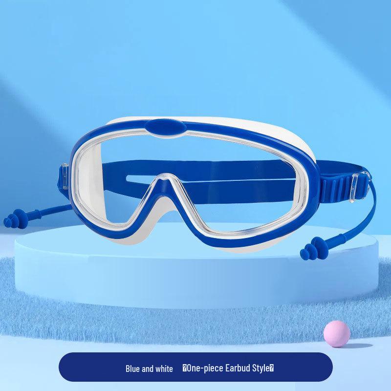 Children's Anti-Fog Waterproof Large Frame Swim Goggles with Silicone Earplugs