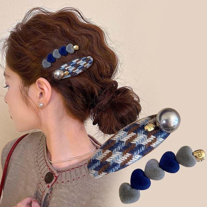 2 Pcs Maillard Plaid Hairpins For Women Girls Sweet Hair Ornament Barrettes Hair Clip Fashion Hair Accessories