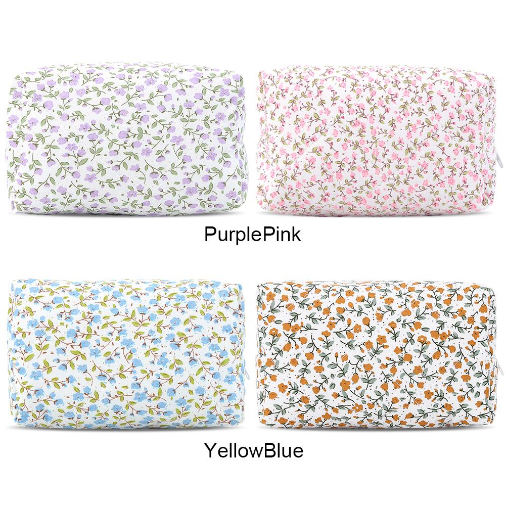2PCS Cute Travel Toiletry Bag Large Capacity Cotton Makeup Brushes Storage Bag Quilted Makeup Bag with Zips for Women