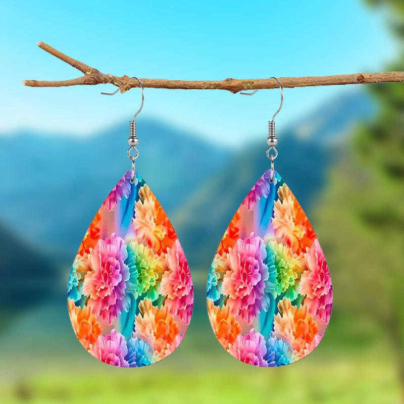 

1 пара красочных цветочных кожаных серег, серьги-капли, украшения, серьги, праздничные вечерние украшения, подарки для женщин и девочек