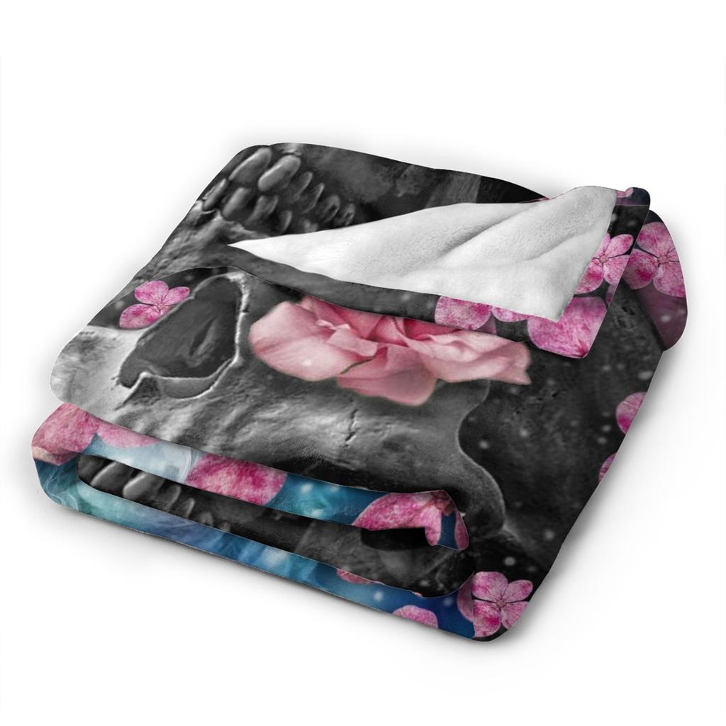 Floral Skull Blanket Cover Psychedelic Fashionable  Flannel Throw Blanket Summer Air Conditioning Decoration Soft Warm Bedsprea