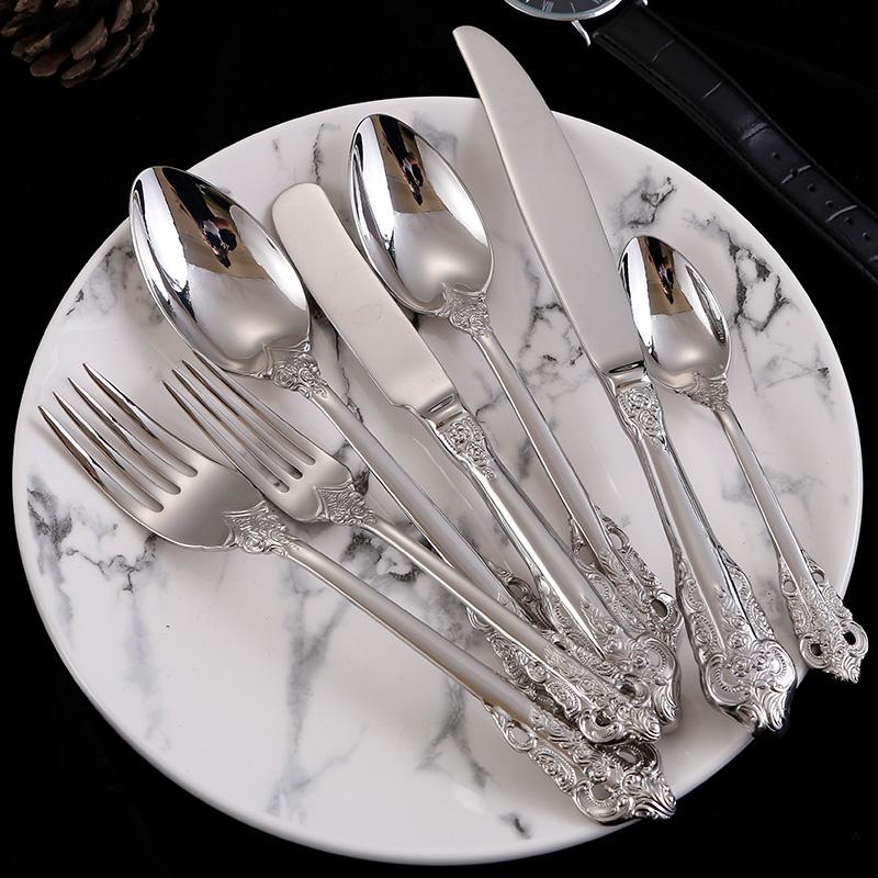 Silver Tableware Classic Silverware Stainless Steel Dinner Knife Fork Spoon Wedding Occasion Cutlery Xmas Western Dinnerware 1Pcs Vintage