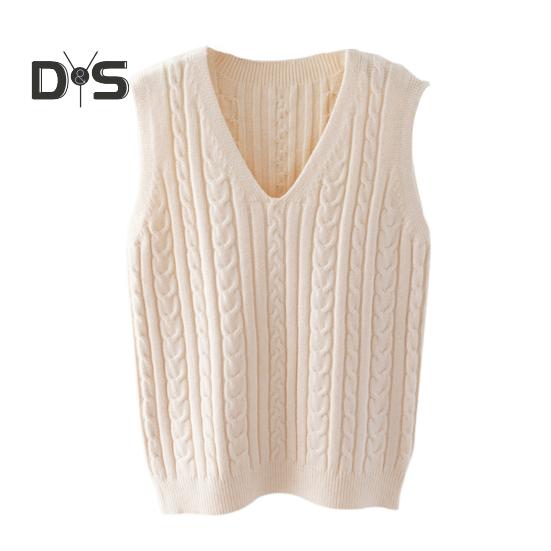 

Женский вязаный жилет с V-образным вырезом без рукавов с перекрученной текстурой, свитер, однотонный повседневный свитер, жилет для повседневной носки M бежевый