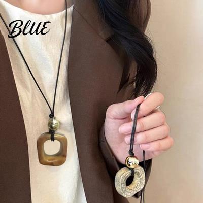 Women Sweater Necklace Geometric Square Bead Pendant Long Style Versatile