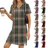 Women's Casual V-neck Short Sleeve Split Hem Plaid Print Dress