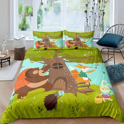Kids Cartoon Animal Zebra Giraffe Fox Kangaroo King Queen Duvet Cover Boy Girl Rabbit Wildlife Bedding Set Polyester Quilt Cover