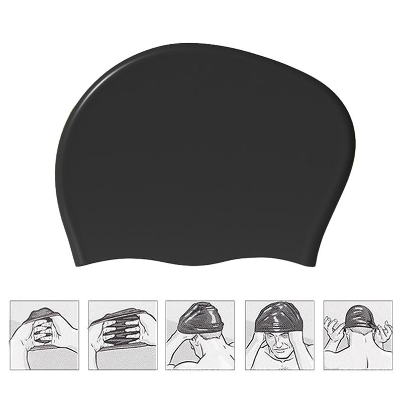

Adults Swimming Cap For Men Women Waterproof High Elastic Silicone Swimming Pool Caps Cover Ears Long Hair Large Swim Hat чорний