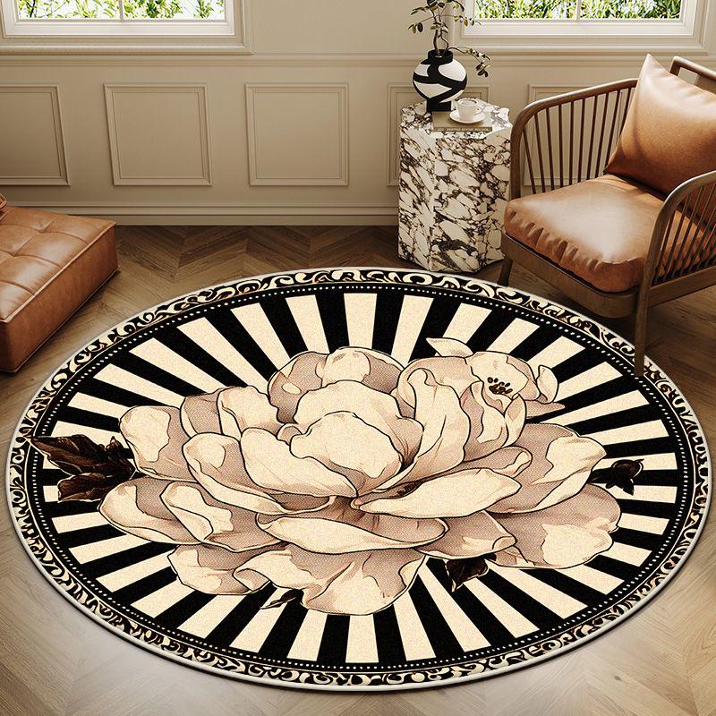 

Modern Floral Round Rug Antiskid Soft Washable Large Living Room Carpet Foldable Bedroom Mat Easy Clean Dressing Table 2.6ft(80x80cm)