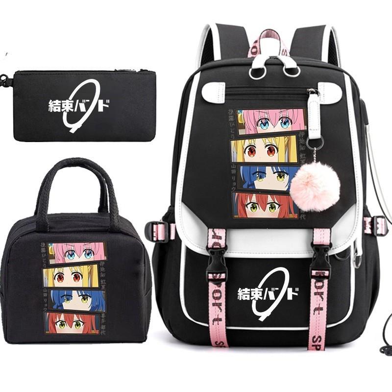 Anime Backpack Students With Lunch Bag Pencil Case Combo - Street Style Canvas School Middle