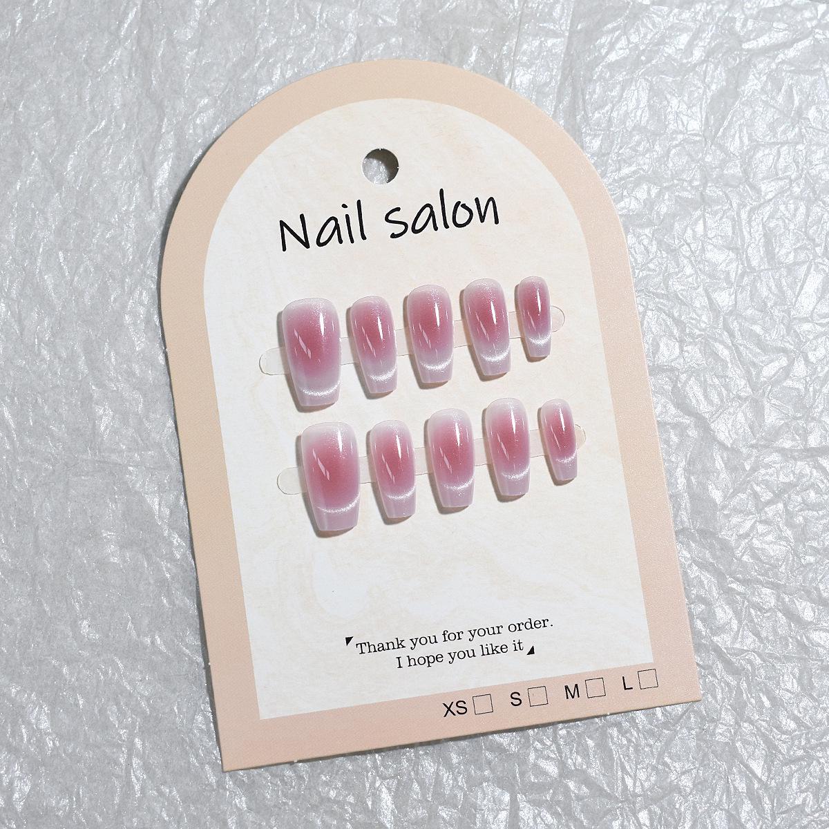 

30 Классических ручной работы накладных ногтей «Французский кошачий глаз» нежно-розового цвета - Короткие наклейки для нейл-арта «Лесенка»