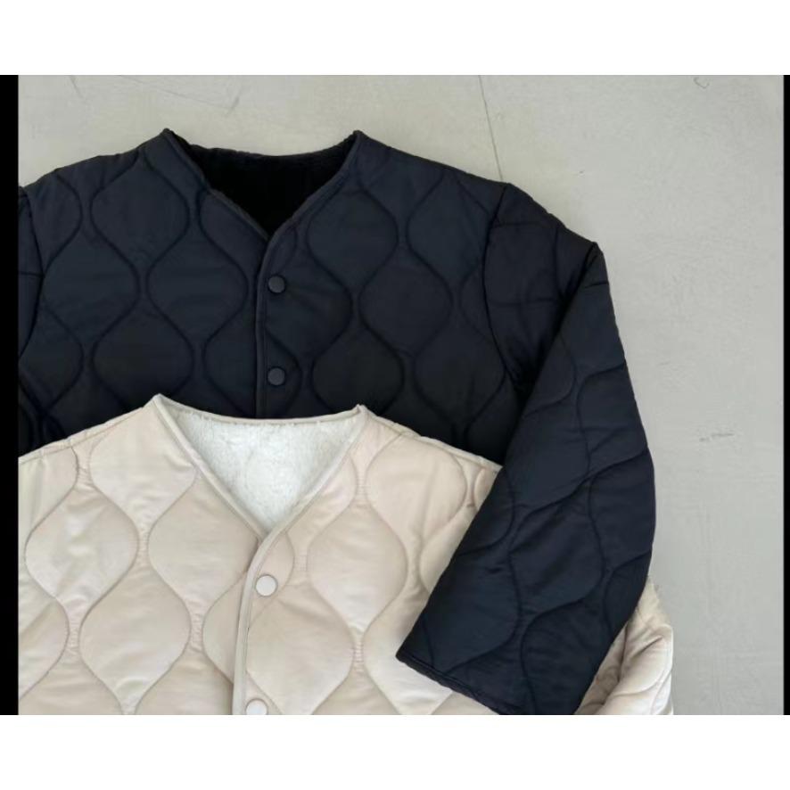 Collarless lamb wool lightweight ins winter cotton coat Korean style loose small fragrant style rhombus warm small cotton coat for women