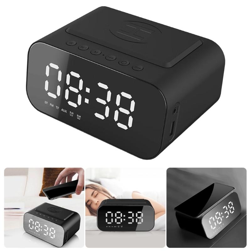 Bluetooth-compatible-compatible Speaker With Wireless Charging Clock 15W LED Display Stereo Bass FM Radio Build In Microphone for Household