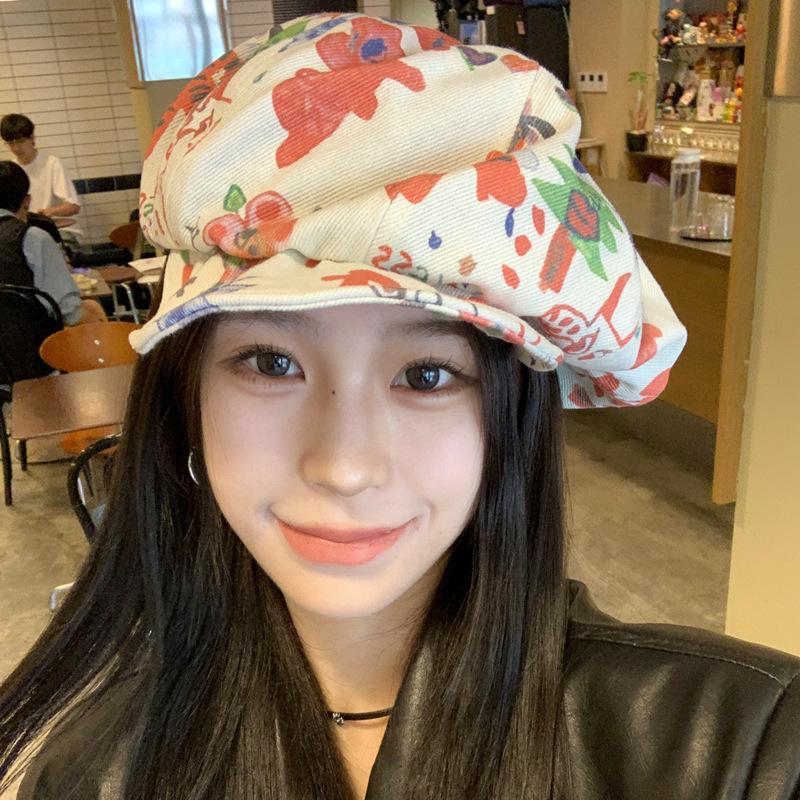 Summer Retro Flower Embroidery Forward Hat Children Go Out To Show Their Faces Small Versatile Fashionable Beret