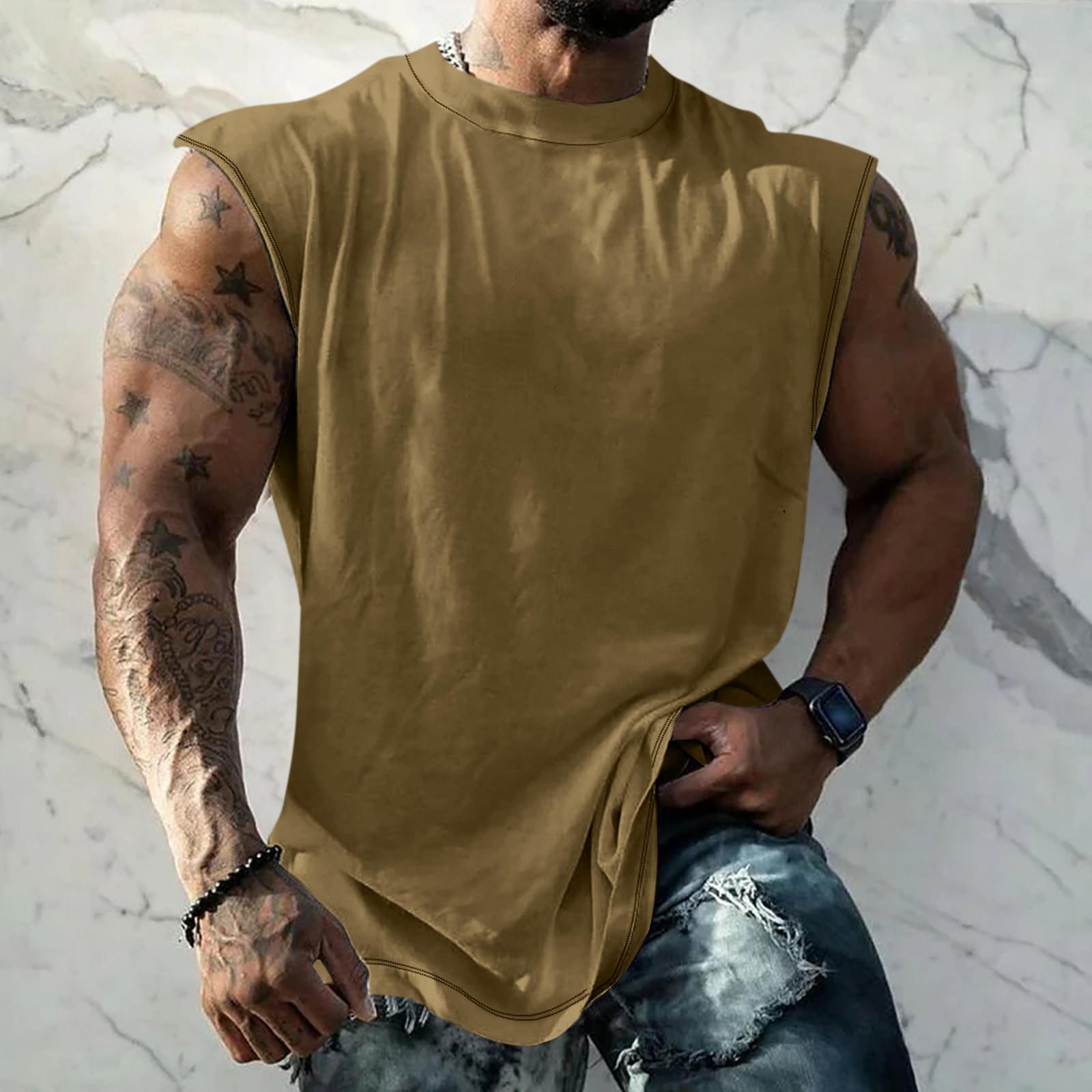 

Летний мужской однотонный поглощающий пот дышащий жилет без рукавов с принтом и расширяющимся плечом XXXL