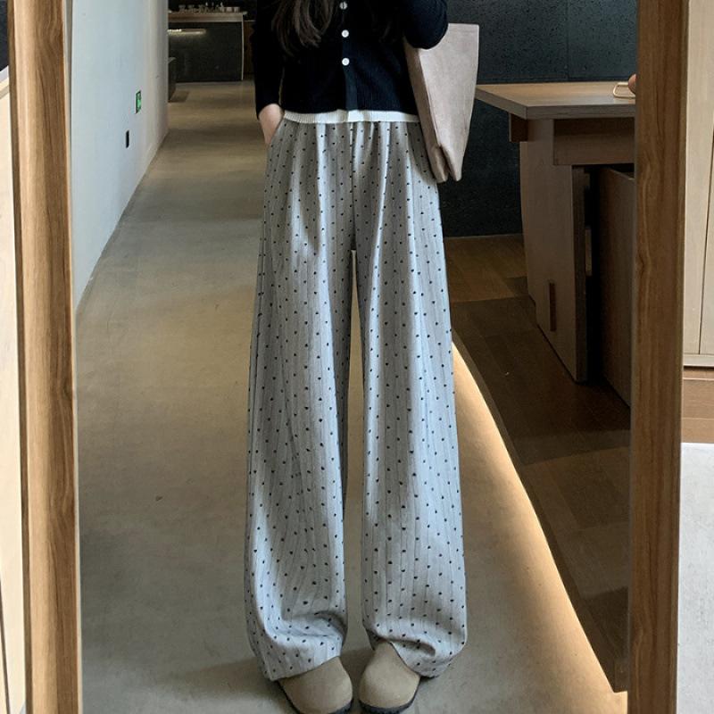 Women's Elastic High Waist Wide Leg Pants Straight Leg Trousers Heart Polka Dot Print Vintage Casual Dress Pants For Spring Autumn Daily Wear