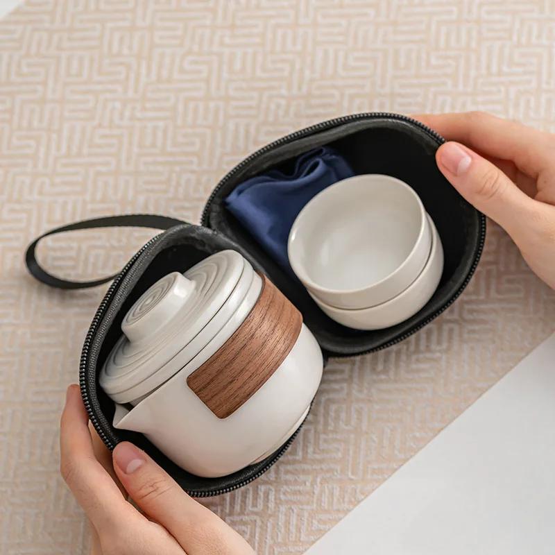 Ceramic Gifts Travel Tea Sets Small Gifts Portable Quick Guest Cup One Pot Two Cups Business Event Souvenir