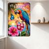 Tropical Parrot 5-O'Clock Here Metal Tin Sign, Vintage Beach Tiki Decor for Home Bar Cafe Man Cave Wall Art