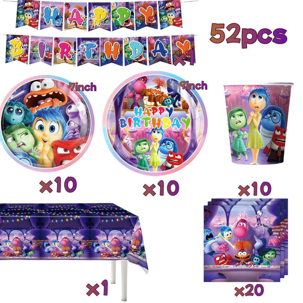 New Inside Out 2 Birthday Party Decoration Supplies Kit Tableware Backdrop Glasses Paper Plates Cups Napkins Balloon for Kids
