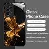 Stylish Eagle Golden Diamond Pattern Tempered Glass Phone Case for Samsung Galaxy S25 Ultra S24 S23 Plus S22+ S21 S20 FE Covers