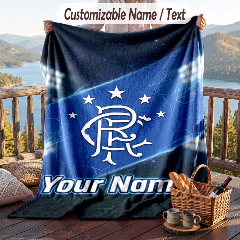 Flannel Blanket Rangers FC Print Custom Name Text Soft Throw for Sofa Bed