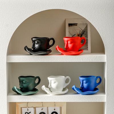 Tasse à expresso créative en céramique avec touche métallique pour le visage, cadeau de mariage pour la Saint-Valentin