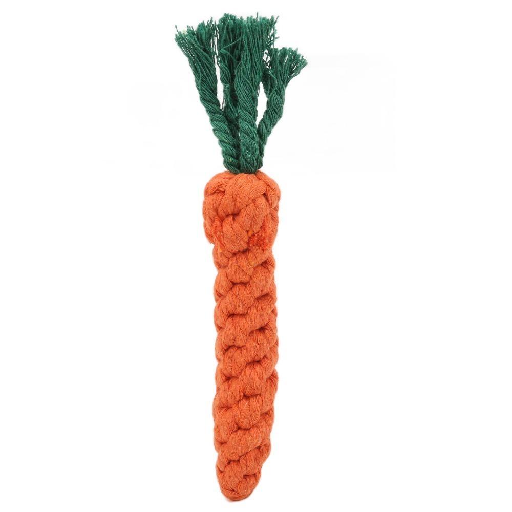 Carrot Shaped Dog Chew Toy Orange Pet Rope Knot Toy Puppy Teething Toy Interactive Play