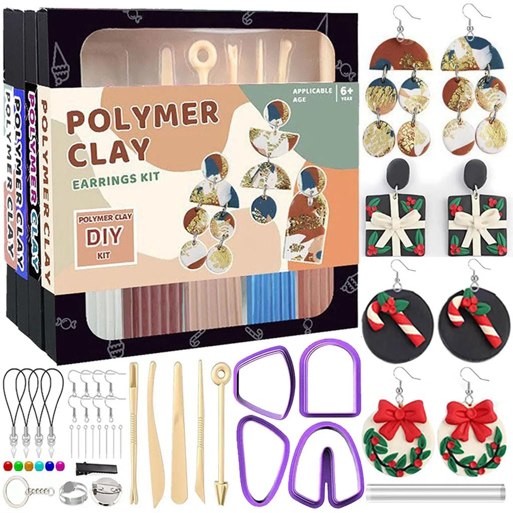 Kit de Fabricación de Pendientes de Arcilla Polimérica DIY Arcilla de Modelar con Herramientas de Escultura Horneable al Horno o Secado al Aire Manualidades Artísticas Para Adolescentes Adultos