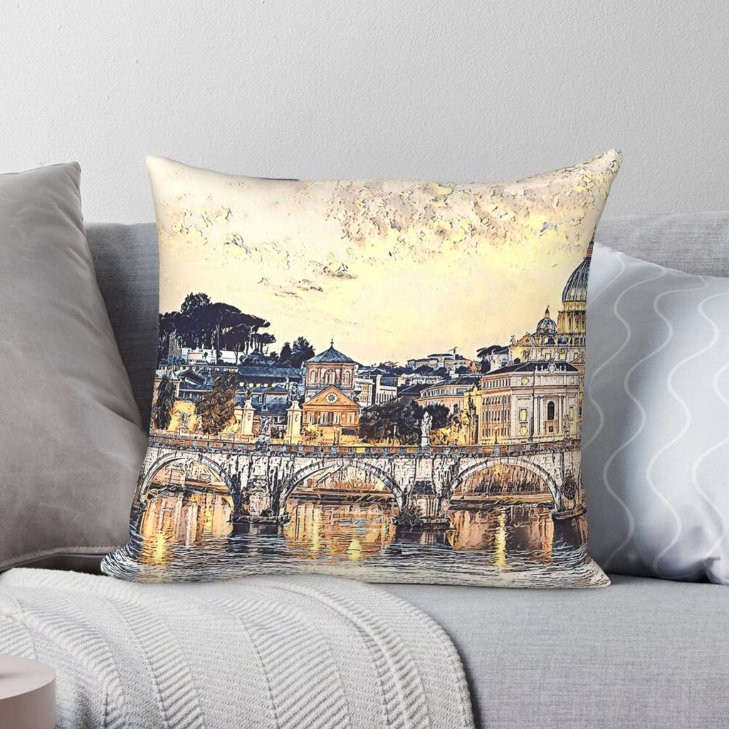 Italy Rome Skyline Bridge Pillowcase Polyester Linen Velvet Creative Zip Decorative Pillow Case Home Cushion Cover