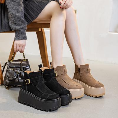 Platform Women's Fashion Snow Boots, New Short Boots In Autumn and Winter 2025, Women's Solid Color Versatile Belt Buckle Thermal Shoes