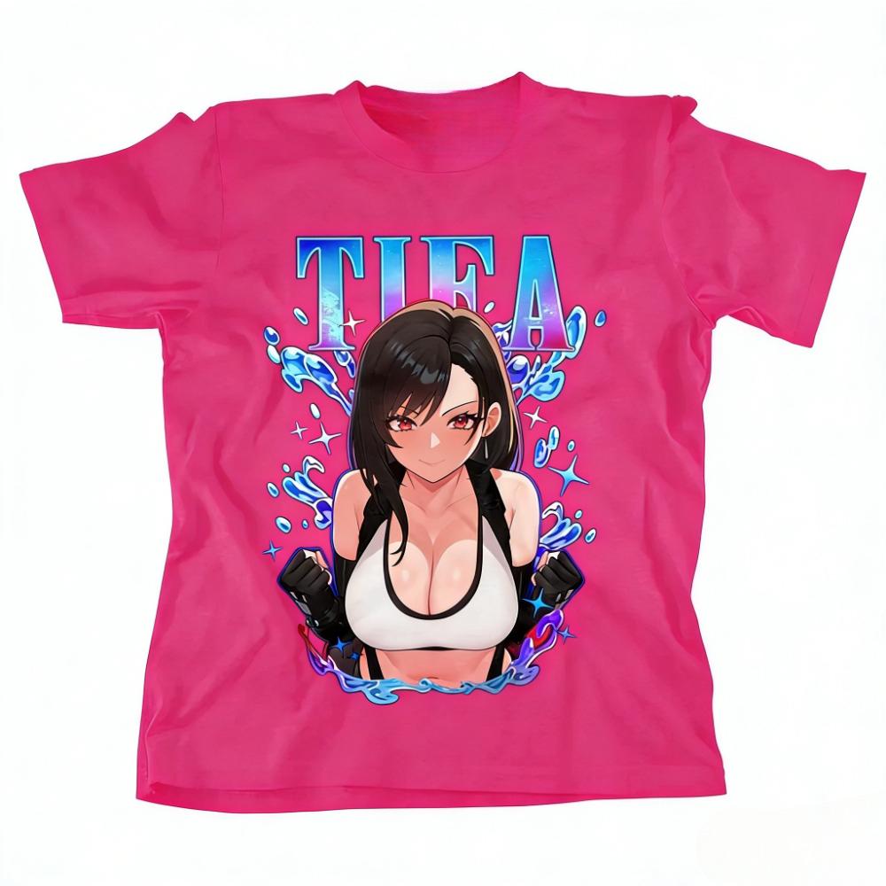 2026 New Tifa Lockhart FF7 Retro Tshirt Waifu Tshirt Final Fantasy 7 Tshirt Mens and Womens Summer Loose Fashion Top