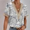 Summer Women's V Neck Lacework Loose Top Short Sleeve Shirt Blouses & Shirts