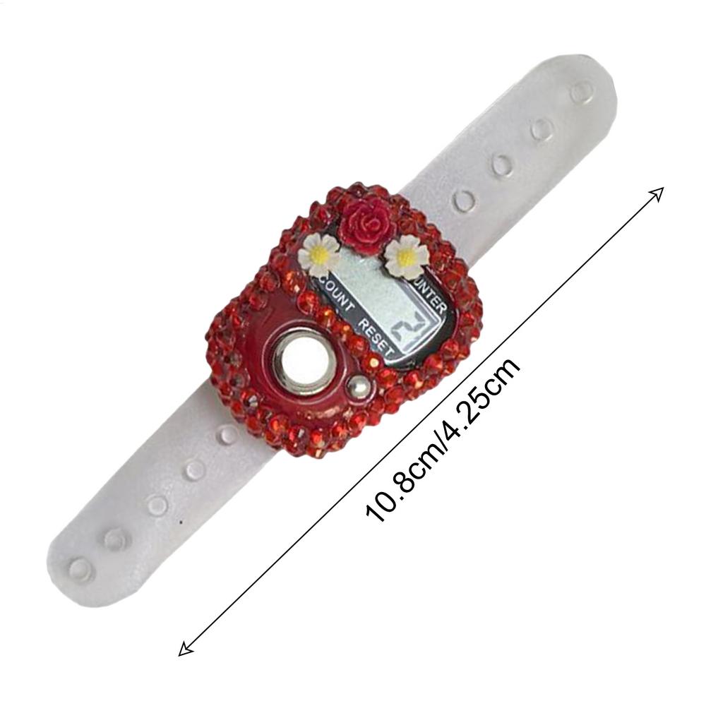 

Finger Clicker Counter Flower Rhinestone Design LCD Display Number Tracking Record Ring Adjustable Resettable Counting Maker красный
